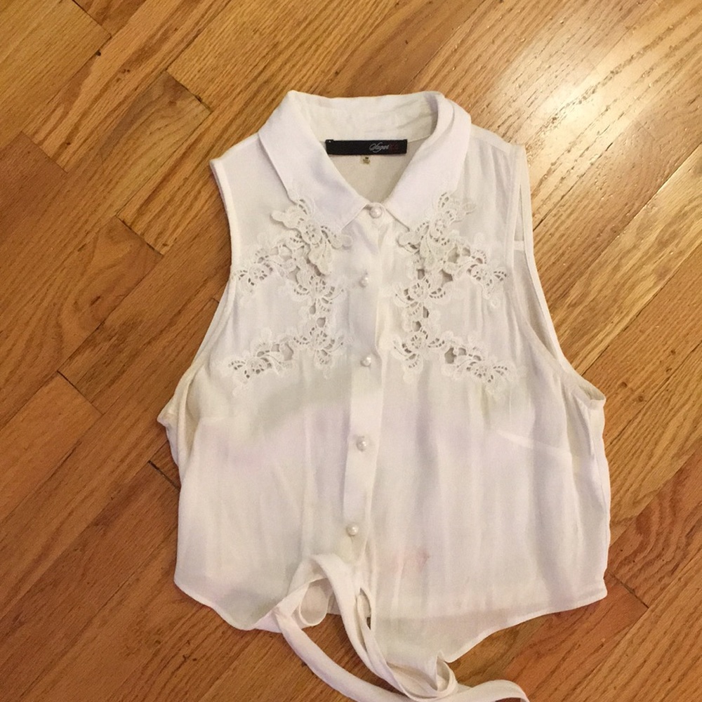 White Western Pearl Button crop top